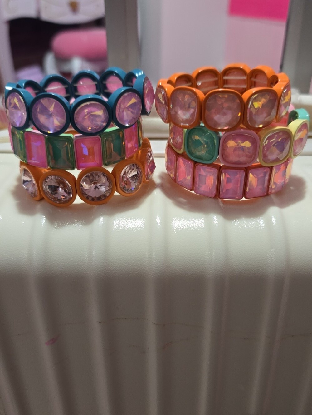 Colorful Gemstone Stretch Stackable Bracelets - Pink, Orange, Teal